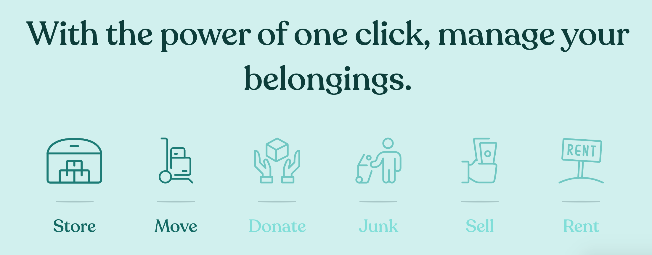 Listing w/icons of services offered by Clutter (store, move, donate, junk, sell, rent)