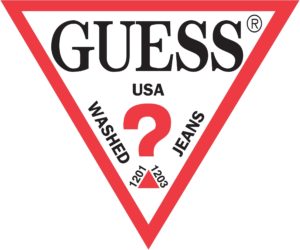 GUESS jeans logo with upside down red triangle