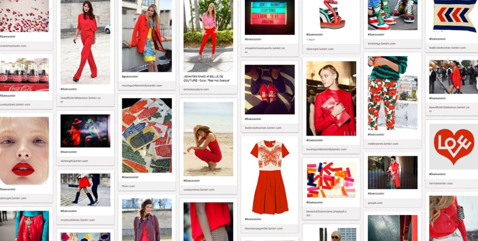 Pins of red clothing/accessories on Pinterest for the "Color Me Inspired" campaign