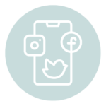 illustration of a mobile device and stylized social media icons